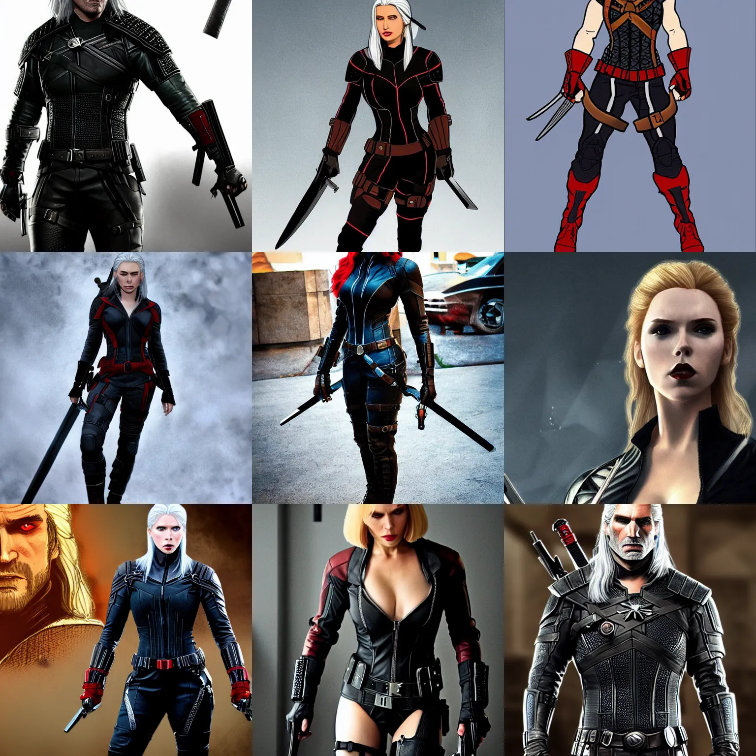 Prompt: geralt of rivia as black widow from the avengers