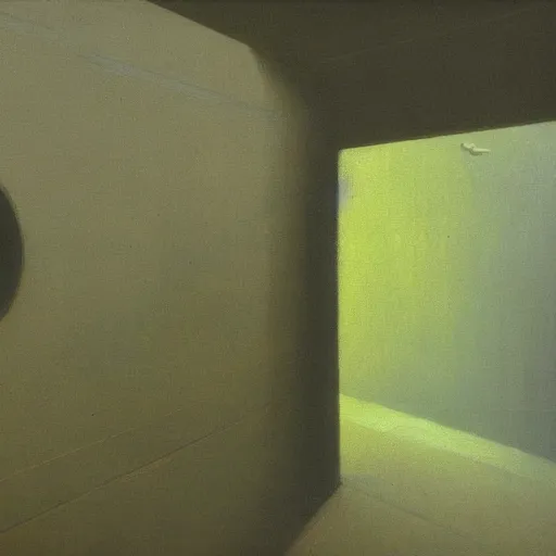 Prompt: painting of syd mead artlilery scifi organic shaped empty room, beksinski, andreas achenbach