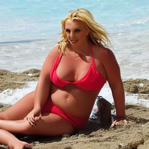 Image similar to obese britney spears beach model photoshoot