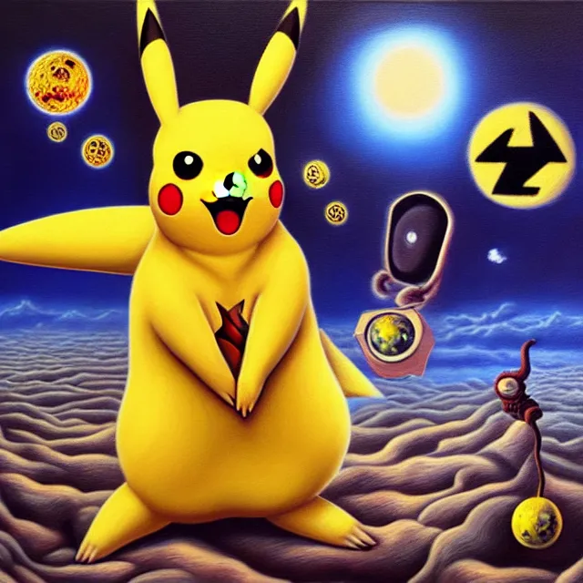 Prompt: an oil on canvas portrait painting of pikachu, polycount, surrealism, surrealist, lovecraftian, cosmic horror, rob gonsalves, high detail