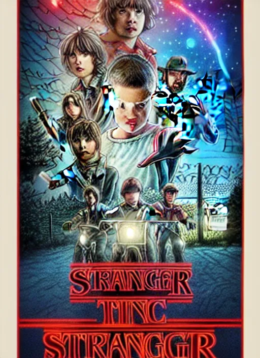 Prompt: epic stranger things poster