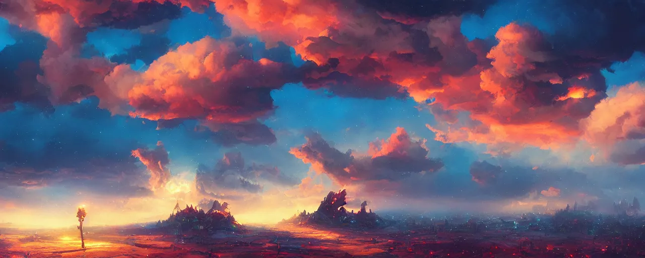 Image similar to ” epic clouds, [ cinematic, detailed, epic, widescreen, opening, establishing, mattepainting, photorealistic, realistic textures, octane render, art by paul lehr ] ”