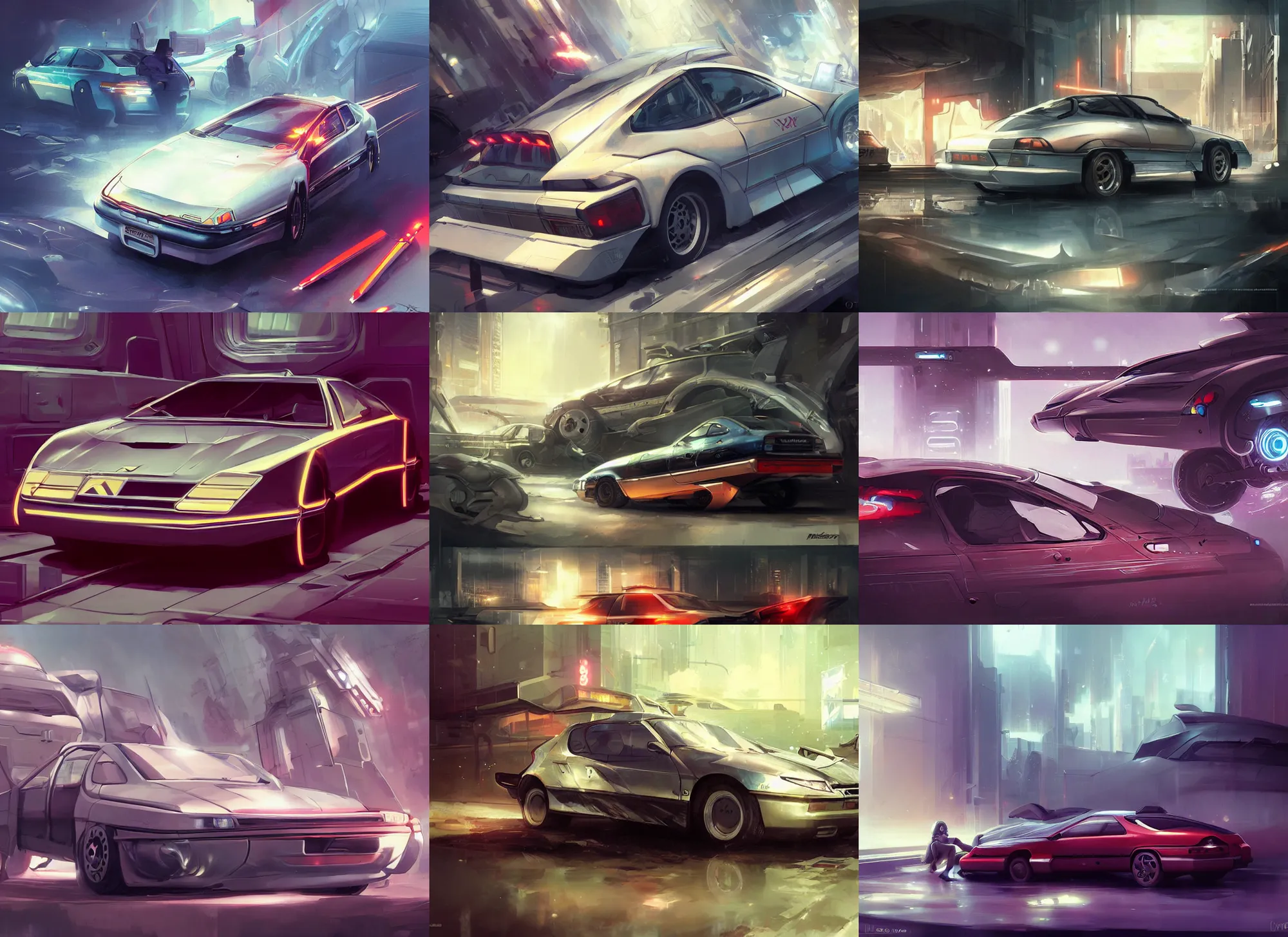 Image similar to concept art, Citroën XM (1994), retro cyberpunk, Krenz Cushart, Ross Tran