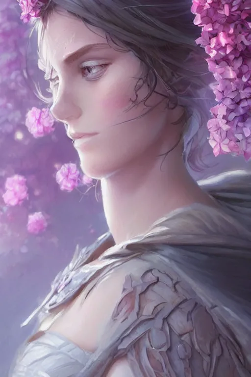 Prompt: hydrangea flower, d & d, fantasy, portrait, highly detailed, headshot, digital painting, trending on artstation, concept art, sharp focus, illustration, art by artgerm and greg rutkowski and magali villeneuve