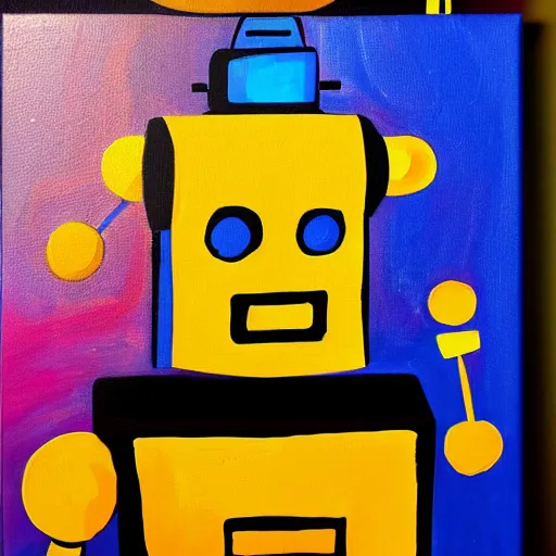 Prompt: a robot painting on a canvas