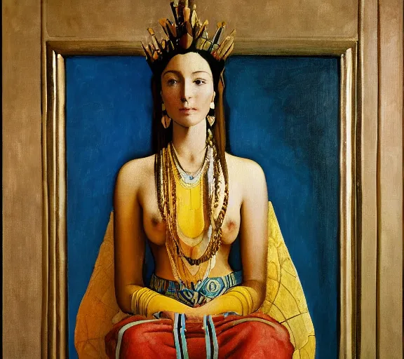 Image similar to an oil painting a queen standing in a throne room by nicholas roerich, by gustave moreau, by james hawe, by frank frazetta, by georgia o keeffe, highly detailed, realistic, realism, manierism, oil painting