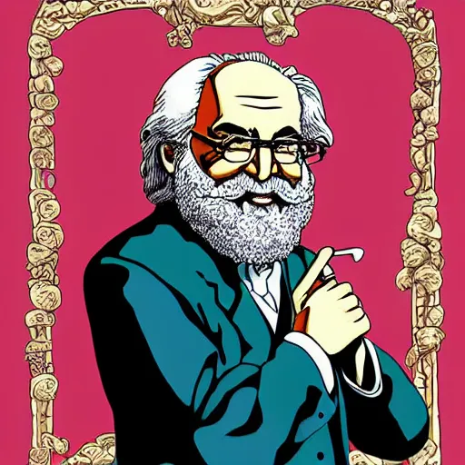 Prompt: karl marx supersayan, digital painting by akira toriyama, very detailed