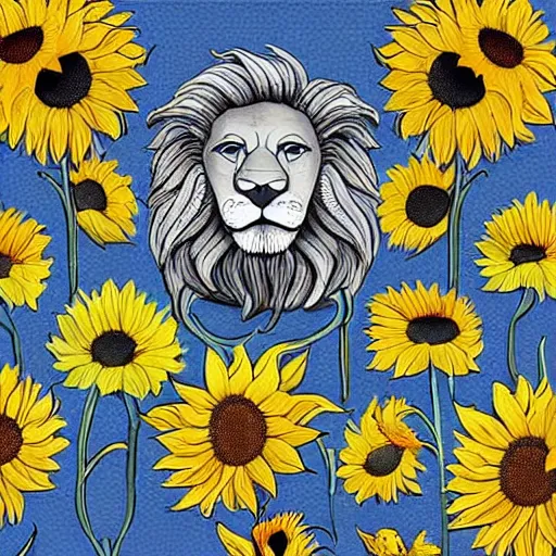 Image similar to lions and sunflowers 🌻🌫 in the style of salvador dali