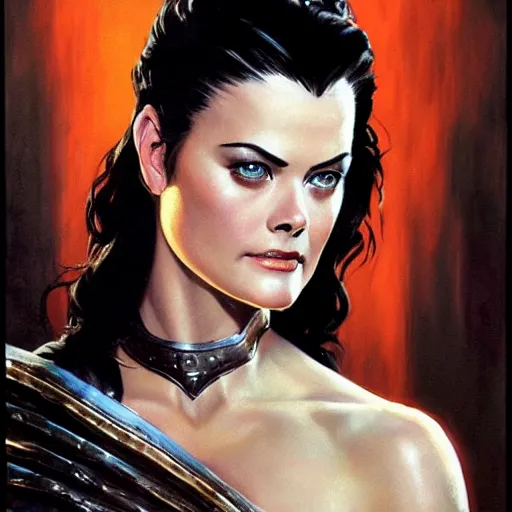 Prompt: ultra realistic portrait painting of jaimie alexander as lady sif, art by frank frazetta, 4 k, ultra realistic, highly detailed, epic lighting.