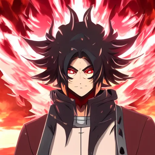 Prompt: handsome guy in demon slayer art, anime style, 4k , detailed, detailed face, high quality, smooth, sharp focus, beautiful scene, face high detail, mask, red background, detailed clothes