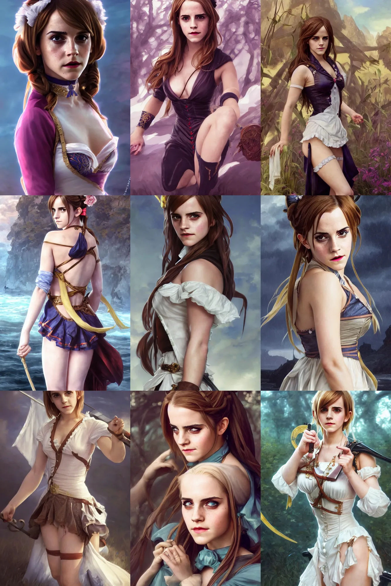 Prompt: A film still of emma watson in cosplay as Marie Rose from Dead or Alive, highly detailed, digital painting, artstation, concept art, sharp focus, illustration, cinematic lighting, art by artgerm and greg rutkowski and alphonse mucha diffuse lighting, fantasy, intricate, elegant, highly detailed, lifelike, photorealistic, digital painting, artstation, illustration, concept art, smooth, sharp focus