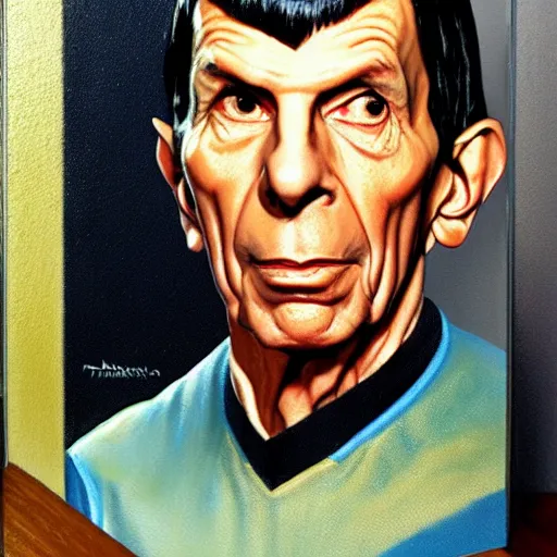 Image similar to a portrait painting Lenord Nimoy as Spock from Star Trek painted by Norman Rockwell