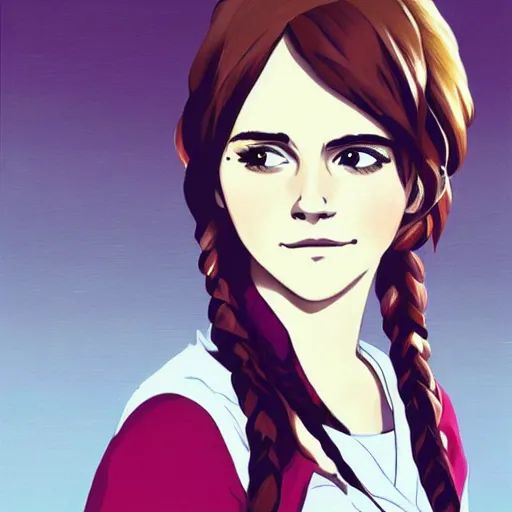 Prompt: a portrait painting of emma watson as anime girl by studio ghibli