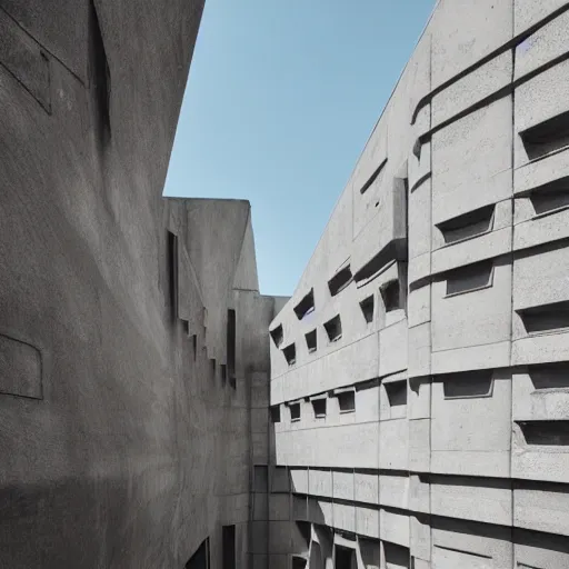 Image similar to a giant brutalist palace built in brutalism architecture, diverse unique building geometry full of shapes and corners, photography