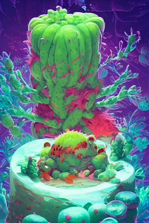 Image similar to roots cactus sushi cristal smurf ghost creature animal sushi cristal very big eye roots cactus elemental flush of force nature micro world fluo fishscale, behance hd by jesper ejsing, by rhads, makoto shinkai and lois van baarle, ilya kuvshinov, rossdraws radiating a glowing aura global illumination ray tracing hdr