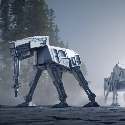 Image similar to a hyperrealistic octane render of a star wars at - at by auguste rodin, unreal engine, 8 k, dramatic lighting, volumetric lighting, hyper detailed, photorealistic