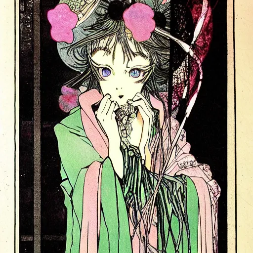 Image similar to anime girl, artwork by Harry Clarke, highly detailed, anime, manga