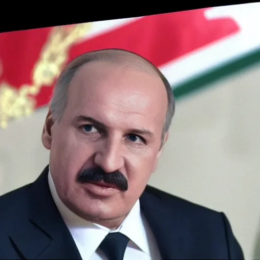 Image similar to Alexander Lukashenko in Scarface, cocaine on the table, belarusian flag in the background, cinematic still