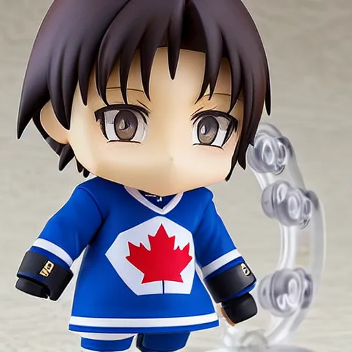 Image similar to an anime Nendoroid of Bob and Doug MacKenzie, the great white north, hockey jerseys, figurines, detailed product photo