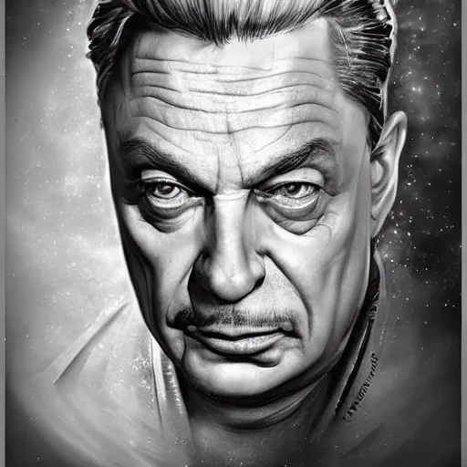 Prompt: a wlop 3 d render of very very very very highly detailed beautiful mystic portrait of viktor orban with whirling galaxy around, tattoos by anton pieck, intricate, extremely detailed, digital painting, artstation, concept art, smooth, sharp focus, illustration, intimidating lighting, incredible art,