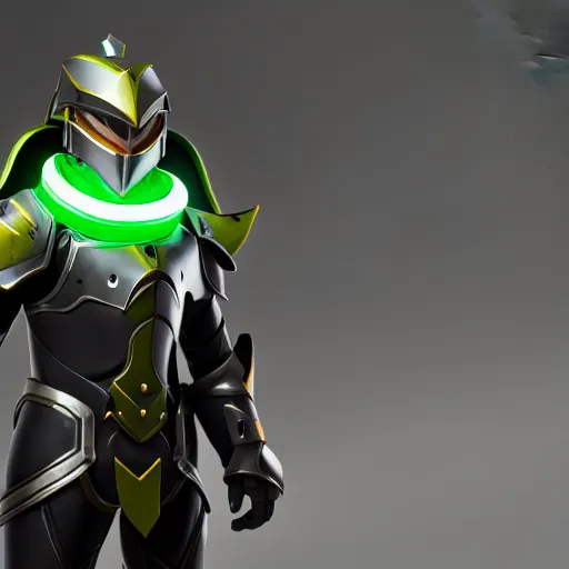 Image similar to a young boy with the appearance and armor of genji from overwatch, design, octane render, 4 k, ingame shot