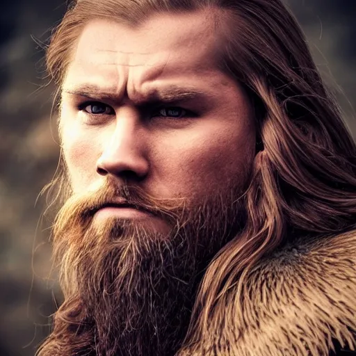 Prompt: hyperrealistic photograph of a brown-haired viking, 8k, profile picture, cinematic, high contrast, epic real fantasy, angry facial expression, looking at the camera