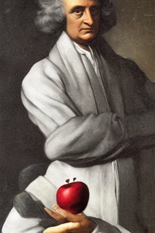 Image similar to isaac newton holding an apple, collage