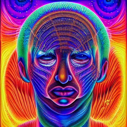 Prompt: A man's soul becoming one with the galaxy by alex grey, space, vibrant, colorful, digital art, peaceful, dmt, psychedelic,