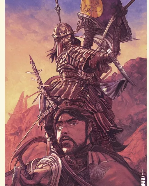 Prompt: portrait of a spanish conquistador in battle, by daniel zrom, masamune shirow, josan gonzales and studio ghibli