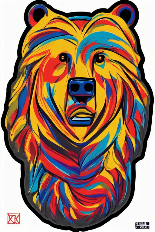 Image similar to portrait of a war bear, art by kiko rodriguez, sticker, colorful, illustration, highly detailed, simple, smooth and clean vector curves, no jagged lines, vector art, smooth