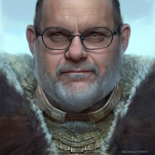 Image similar to george costanza as a realistic d & d fantasy character, closeup portrait art by donato giancola and greg rutkowski, vintage retro, realistic face, digital art, trending on artstation, symmetry!!