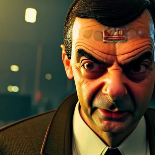 Image similar to mr. bean in cyberpunk 2 0 7 7, highly detailed, extremely high quality, hd, 4 k, 8 k, canon 3 0 0 mm, professional photographer, 4 0 mp, lifelike, top - rated, award winning, realistic, detailed lighting, detailed shadows, sharp, no blur, edited, corrected, trending