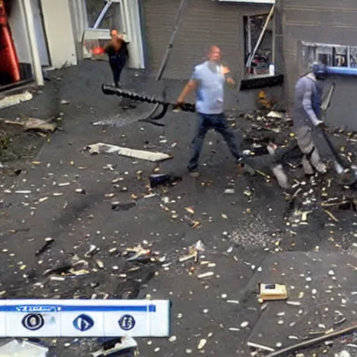 Prompt: surveillance cameras being destroyed by a sledgehammer