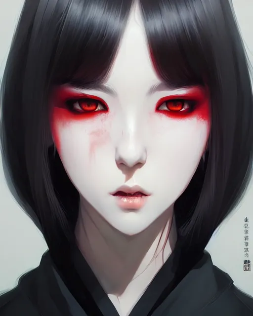 Image similar to sharp hq rendering, vampire, asian character portrait, concept art, painterly, fanart, highly detailed in the style of wlop by ilya kuvshinov, wenjun lin, sakimichan, artgerm, angular asymmetrical design, chinese artist, eastern art style, nixeu