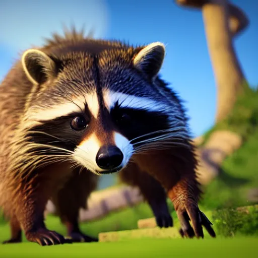 Prompt: raccoon, clash royal style characters, unreal engine 5, octane render, detailed, cinematografic, cinema 4 d