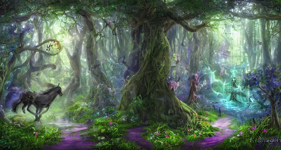 Prompt: Enchanted and magic forest, by studio 4c