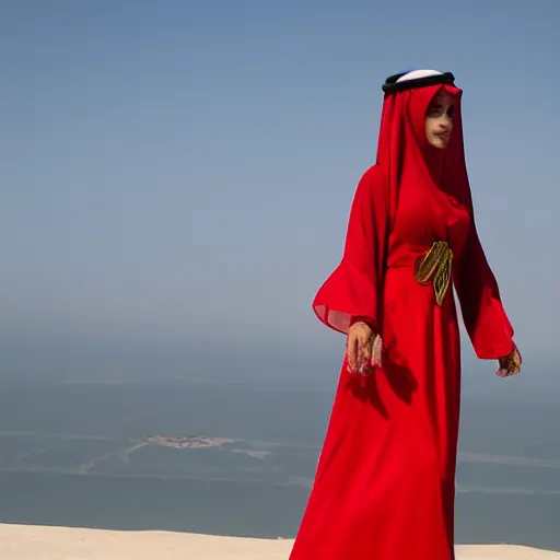 Prompt: arabian girl with red dress, lenhert landrock H- 800
