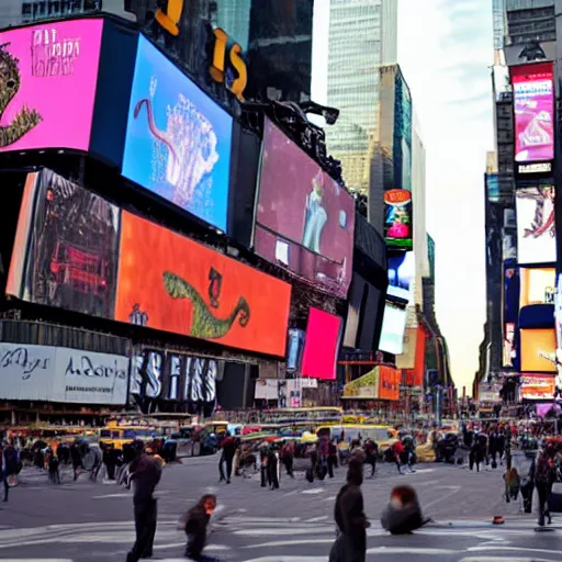 Prompt: velociraptor in Times Square, real photo