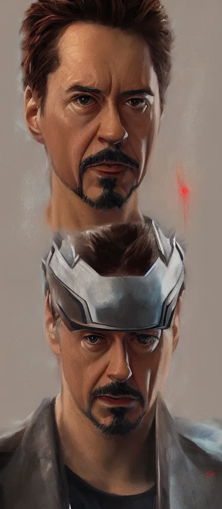 Image similar to concept art of tony stark, cinematic shot, oil painting by jama jurabaev, extremely detailed, brush hard, artstation, high quality, brush stroke