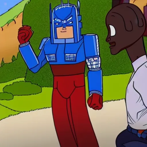 Prompt: obama dapping up optimus prime in adventure time,