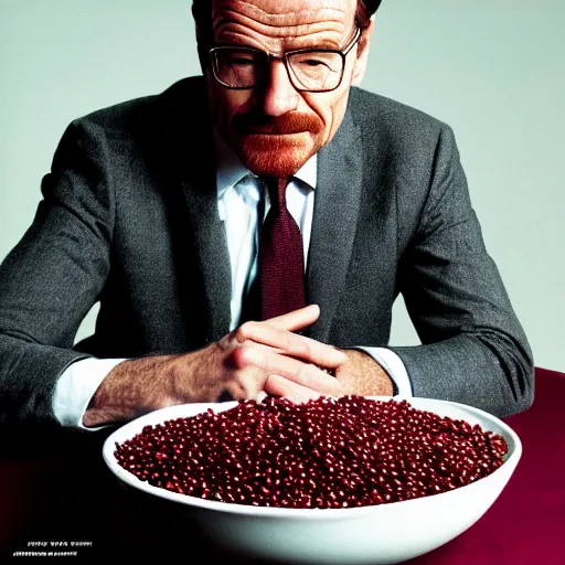 Image similar to tiny bryan cranston's long neck sticking out of a bowl of cranberries, body submerged in cranberries, natural light, sharp, detailed face, magazine, press, photo, steve mccurry, david lazar, canon, nikon, focus