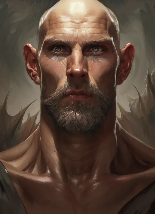 Prompt: Portrait of a man, scarred! D&D, muscular, fantasy, intricate, elegant, highly detailed, digital painting, artstation, concept art, smooth, sharp focus, illustration, art by artgerm and greg rutkowski and alphonse mucha