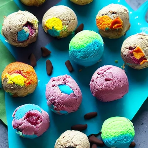 Image similar to rainbow fudge cookie ice cream balls