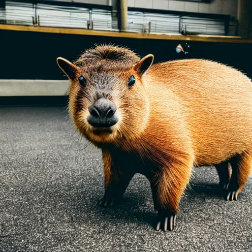 Image similar to capybara wearing a suit, full body, facing camera, centered, high quality art