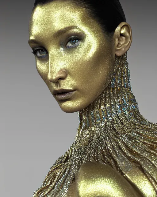 Image similar to a highly detailed metahuman 4 k close up render of an alien goddess bella hadid as alien in iris van herpen dress schiaparelli in diamonds crystals swarovski and jewelry iridescent in style of alphonse mucha gustav klimt trending on artstation made in unreal engine 4