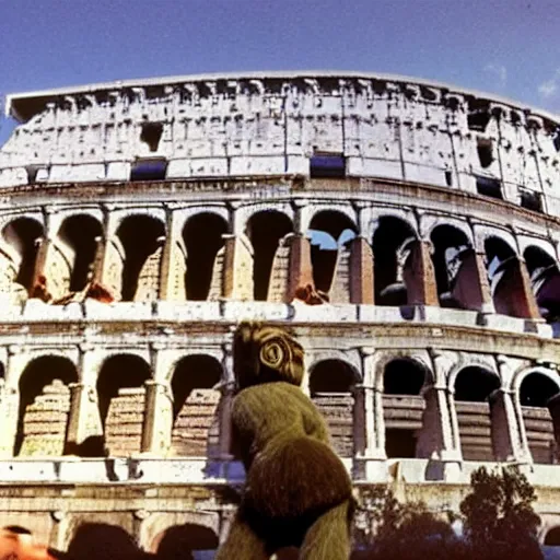 Prompt: hillary clinton fighting giant ape in roman colosseum