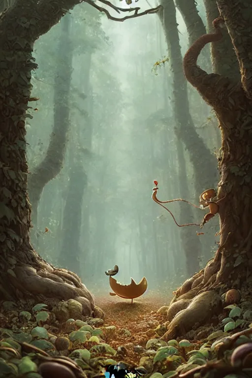 Image similar to round antropomorphic acorn forest adventure movie, cerebri movie poster, by james jean, greg rutkowski, anato finnstark. pixar. hyper detailed, 5 0 mm, award winning photography