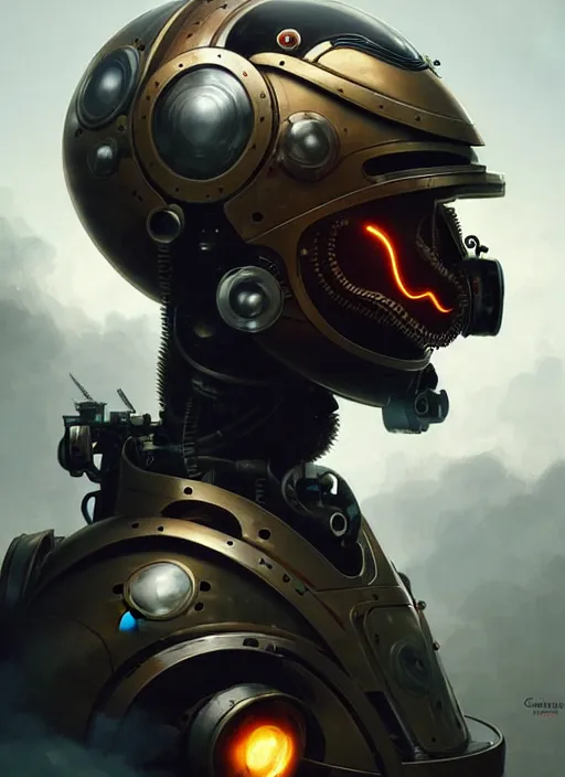 Prompt: a futuristic steampunk robotic helmet for motogp highly detailed, digital painting, concept art, smooth, sharp focus, illustration, art by greg rutkowski