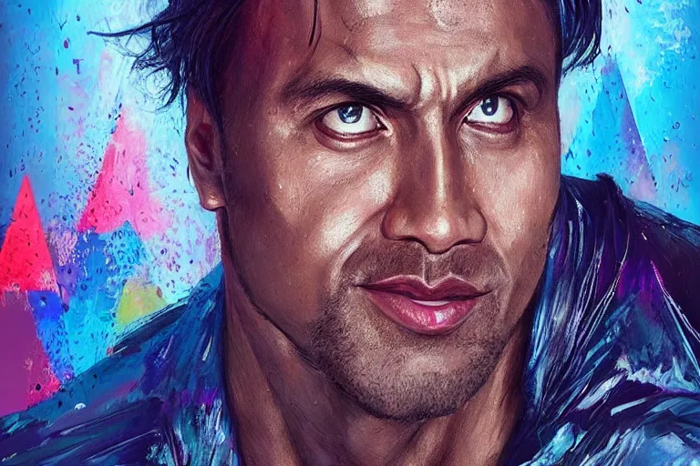 Image similar to “ a portrait bts with the rock as the lead singer - pop band, rainy background, bright art masterpiece artstation. 8 k, sharp high quality artwork in style of jose daniel cabrera pena, concept art by tooth wu, fanart ”