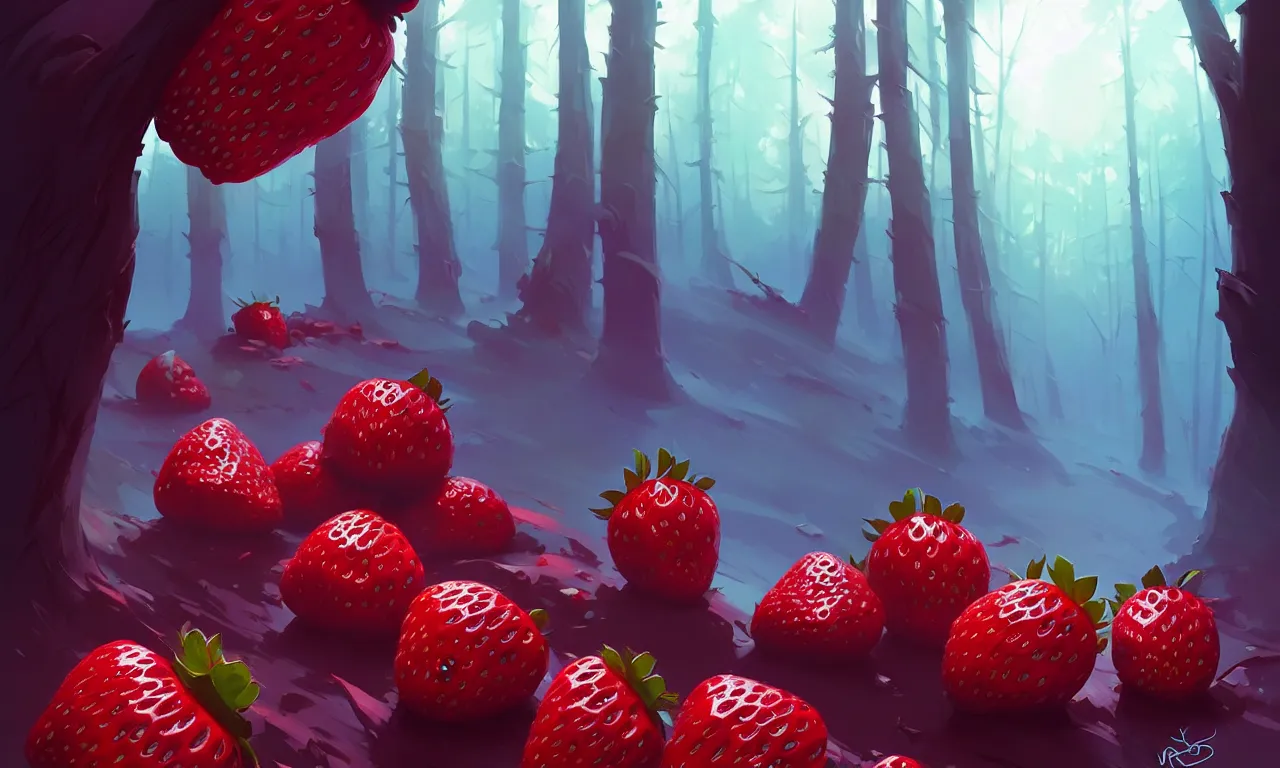 Image similar to Dark forest strawberries, behance hd by Jesper Ejsing, by RHADS, Makoto Shinkai and Lois van baarle, ilya kuvshinov, rossdraws global illumination